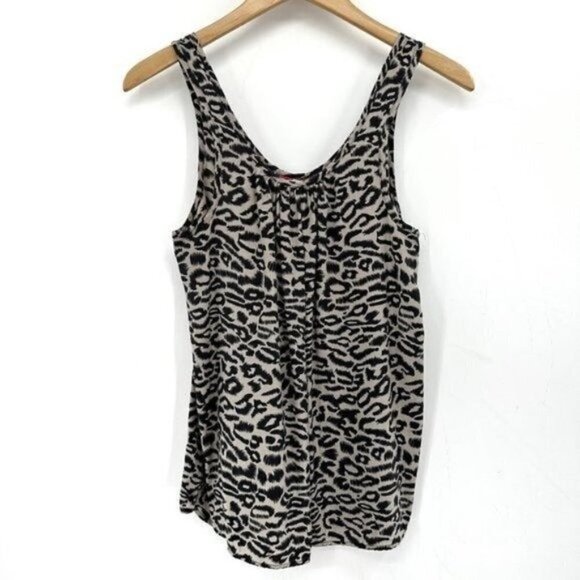 Amanda Uprichard Revolve Tan Black Silk Leopard Print V-Neck Large Tank Top - Picture 4 of 5